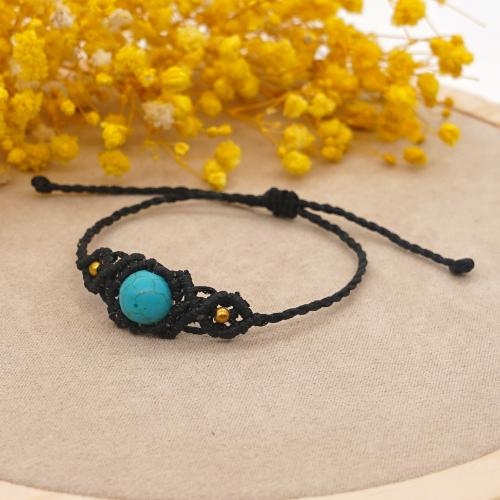 Gemstone Bracelets, Natural Stone, with Wax Cord, Round, Adjustable & fashion jewelry & Unisex Approx 28 cm 