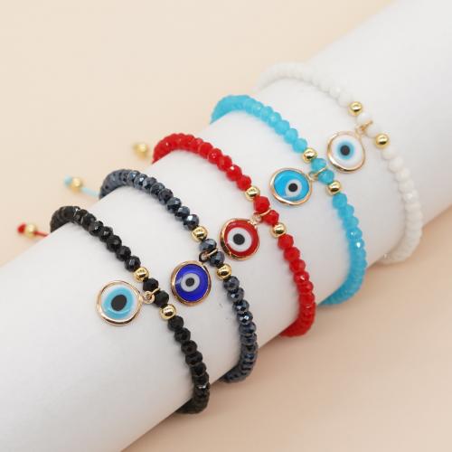 Evil Eye Jewelry Bracelet, Crystal, with Knot Cord & Zinc Alloy, Flat Round, gold color plated, Adjustable & fashion jewelry & Unisex & enamel Approx 28 cm 