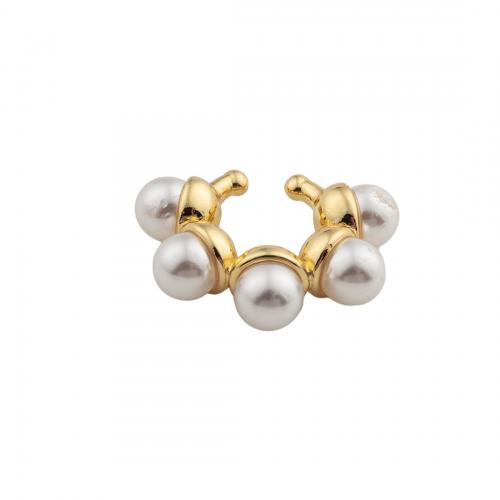 Brass Earring Clip, with Plastic Pearl, high quality plated, fashion jewelry & for woman [