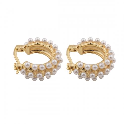 Brass Hoop Earring, with Plastic Pearl, high quality plated, fashion jewelry & for woman 