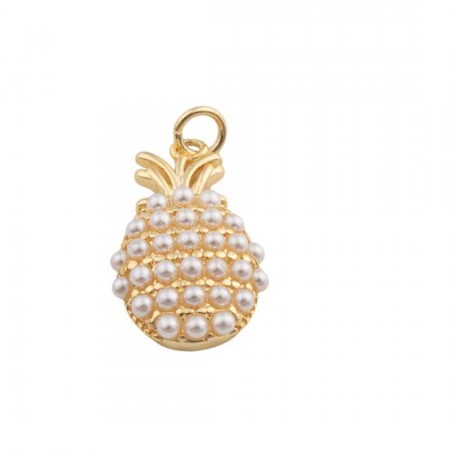 Brass Fruit Pendants, with Plastic Pearl, 14K gold plated, DIY Approx 3mm 