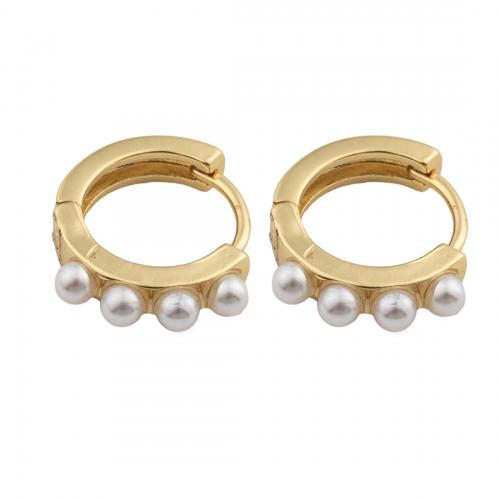 Brass Hoop Earring, with Plastic Pearl, high quality plated, fashion jewelry & for woman 