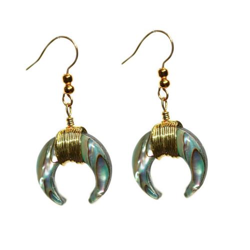 Abalone Shell Earring, with Zinc Alloy, Moon, gold color plated, for woman, mixed colors 