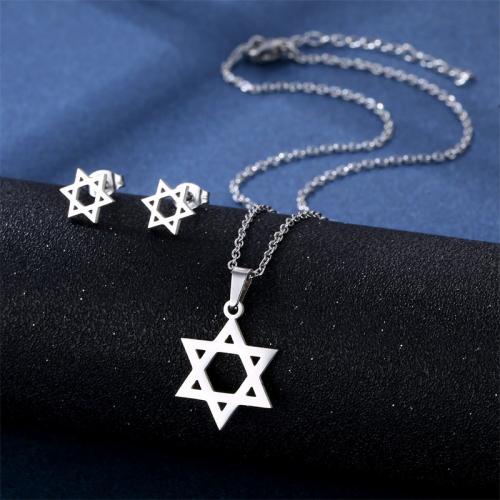 Fashion Stainless Steel Jewelry Sets, 304 Stainless Steel, Stud Earring & necklace, Star, polished & for woman Approx 45 cm 