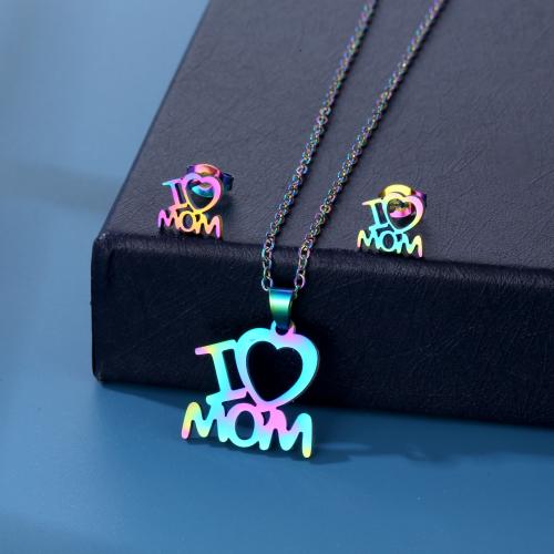 Fashion Stainless Steel Jewelry Sets, 304 Stainless Steel, Stud Earring & necklace, Alphabet Letter, polished, for woman, multi-colored 