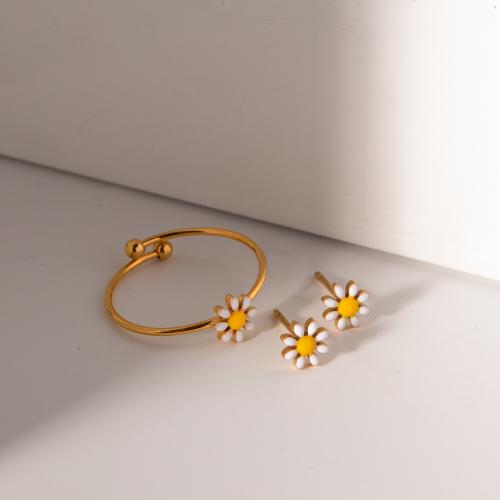 Fashion Stainless Steel Jewelry Sets, 304 Stainless Steel, Flower, plated, fashion jewelry & enamel, gold 