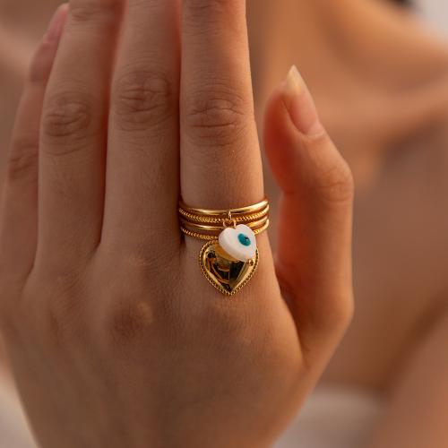Stainless Steel Finger Ring, 304 Stainless Steel, Heart, plated, fashion jewelry & enamel, gold, Ring inner .83cm 