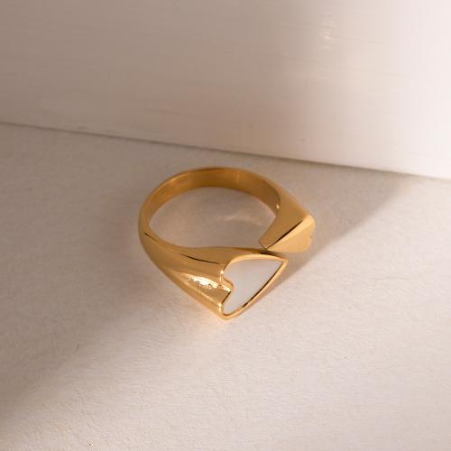 Stainless Steel Finger Ring, 304 Stainless Steel, with White Shell, Heart, plated, fashion jewelry, golden, Ring inner .76cm 