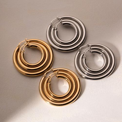 Stainless Steel Hoop Earring, 304 Stainless Steel, Round, plated, fashion jewelry 