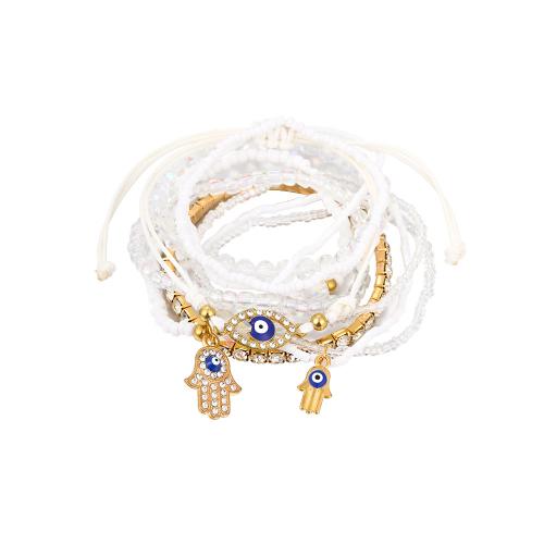 Evil Eye Jewelry Bracelet, Zinc Alloy, with Crystal & Resin, handmade, 9 pieces & for woman & with rhinestone, white 