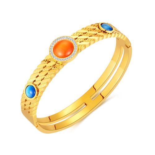 Stainless Steel Bangle, 304 Stainless Steel, with Natural Stone, plated, fashion jewelry & micro pave cubic zirconia & for woman Approx 170 mm [