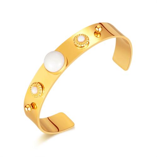 Stainless Steel Cuff Bangle, 304 Stainless Steel, with Jade, plated, fashion jewelry & for woman, gold mm Approx 140 mm 