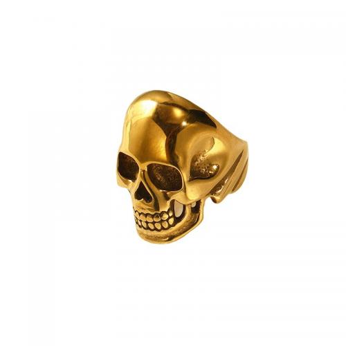 Titanium Steel Finger Ring, Skull, Vacuum Ion Plating & for woman, golden 