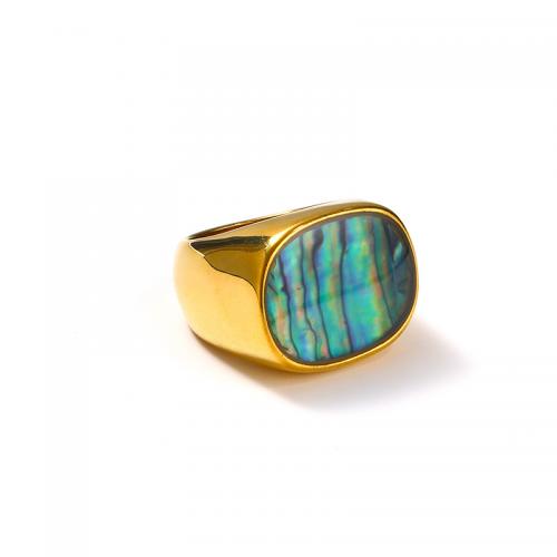 Titanium Steel Finger Ring, with White Shell & Abalone Shell, Vacuum Ion Plating  & for woman 