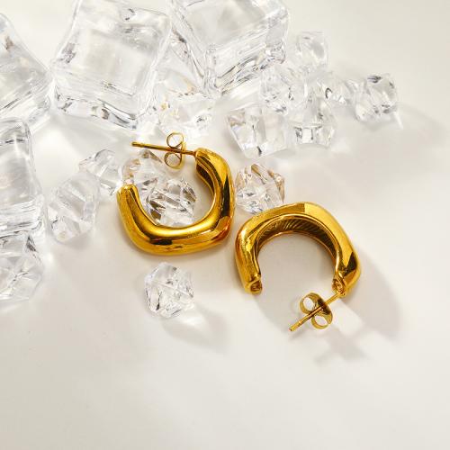 Titan Stahl Ohrringe, Titanstahl, Vakuum-Ionen-Beschichtung, für Frau, goldfarben, 21x20mm, verkauft von Paar