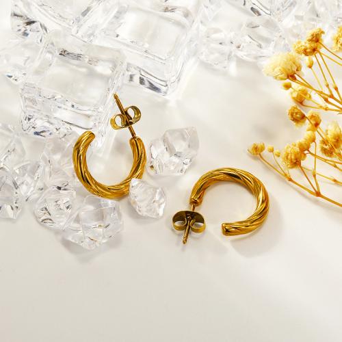 Titan Stahl Ohrringe, Titanstahl, Vakuum-Ionen-Beschichtung, für Frau, goldfarben, 14x16mm, verkauft von Paar