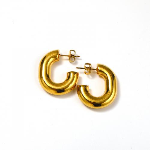 Titan Stahl Ohrringe, Titanstahl, Vakuum-Ionen-Beschichtung, für Frau, goldfarben, 27x23mm, verkauft von Paar