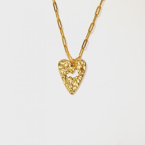 Titanium Steel Jewelry Necklace, with 5CM extender chain, Heart, Vacuum Ion Plating, for woman, golden Approx 45 cm 