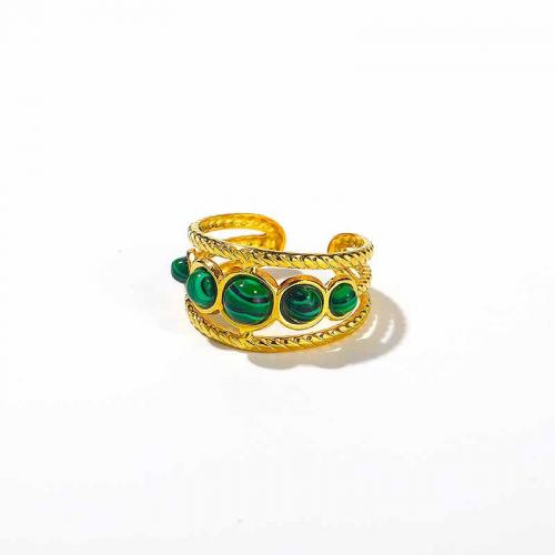 Titanium Steel Finger Ring, with Malachite & Tiger Eye, Vacuum Ion Plating & for woman 