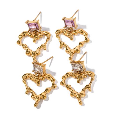 Stainless Steel Drop Earring, 304 Stainless Steel, with Cubic Zirconia, Vacuum Ion Plating, fashion jewelry & for woman 