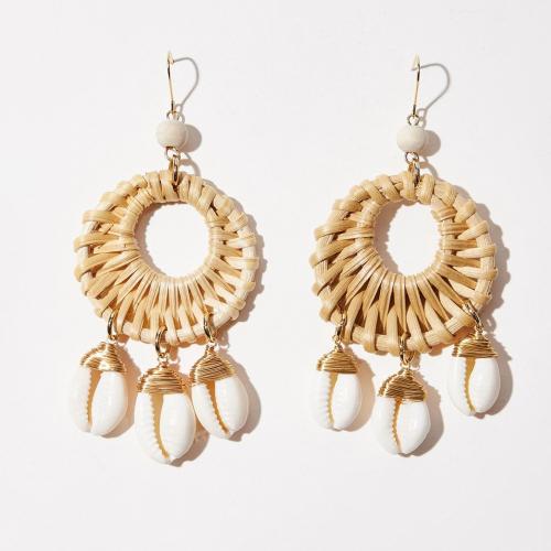 Rattan Earring, Shell, with Rattan, Geometrical Pattern, fashion jewelry & for woman & hollow 