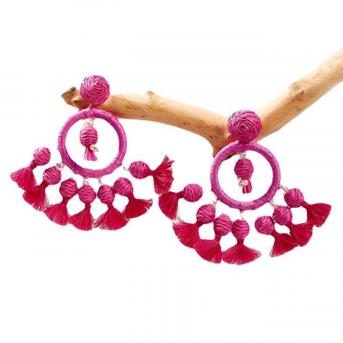 Boucle d'oreille de gland de mode, tissu, avec Rafidah+Grass & perle de plastique, Motif géométrique, Style bohème & pour femme, plus de couleurs à choisir, 90mm, Vendu par paire