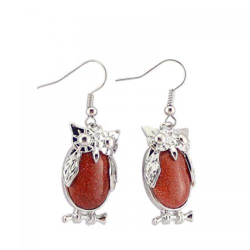 Gemstone Drop Earring, Natural Stone, with Iron & Zinc Alloy, Owl, silver color plated, fashion jewelry & for woman 
