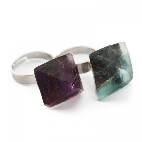 Gemstone Zinc Alloy Finger Ring, Natural Fluorite, with Zinc Alloy, Rhombus, silver color plated, fashion jewelry & Unisex 15mm, Inner Approx 17mm 