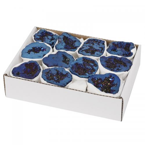 Brazilien Achat Mineralien Specimen, mit Zettelkasten, Klumpen, druzy Stil, blau, Length about 40-60mm, verkauft von Box