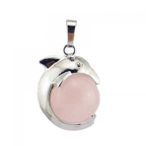 Gemstone Zinc Alloy Pendants, with Zinc Alloy, Dolphin, silver color plated, fashion jewelry & DIY 16mm 