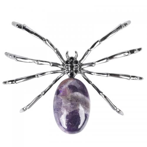 Amethyst Decoration, with Zinc Alloy, Spider, silver color plated, for home and office & with rhinestone, purple 