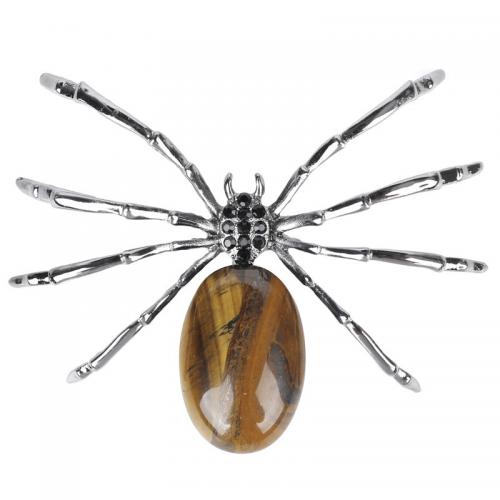 Tiger Eye Decoration, with Zinc Alloy, Spider, silver color plated, for home and office & with rhinestone, coffee color 