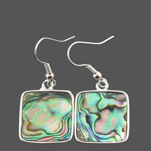 Abalone Shell Earring, with Zinc Alloy,  Square, silver color plated, fashion jewelry & for woman, multi-colored 