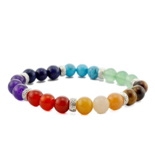 Gemstone Bracelets, Rainbow Stone, with Zinc Alloy, Round, silver color plated, fashion jewelry & Unisex, multi-colored, 10mm 