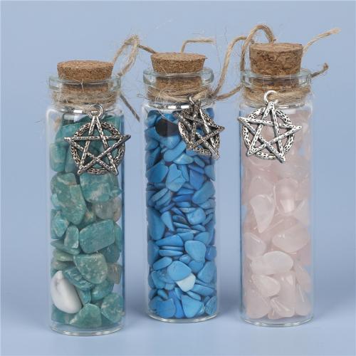 Natural Stone Decoration, with wood cap & Glass Bottle & Zinc Alloy, Bottle, silver color plated, for home and office 