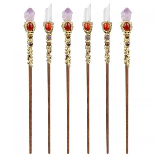 Natural Stone Decoration, with Wood & Zinc Alloy, Magic Wand, gold color plated, for home and office Length about 34-36cm 