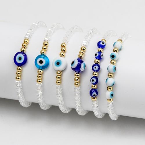 Evil Eye Jewelry Bracelet, Crystal, with Lampwork & Brass, Round, gold color plated, fashion jewelry & for woman Approx 17.5 cm 