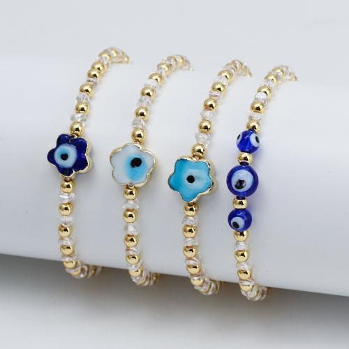 Evil Eye Jewelry Bracelet, Crystal, with Lampwork & Brass, gold color plated, fashion jewelry & Unisex 