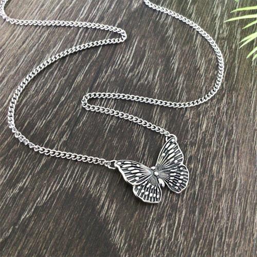 Titanium Steel Jewelry Necklace, stannum, with Titanium Steel, with 1.97inch extender chain, Butterfly, fashion jewelry & Unisex Approx 23.62 Inch 