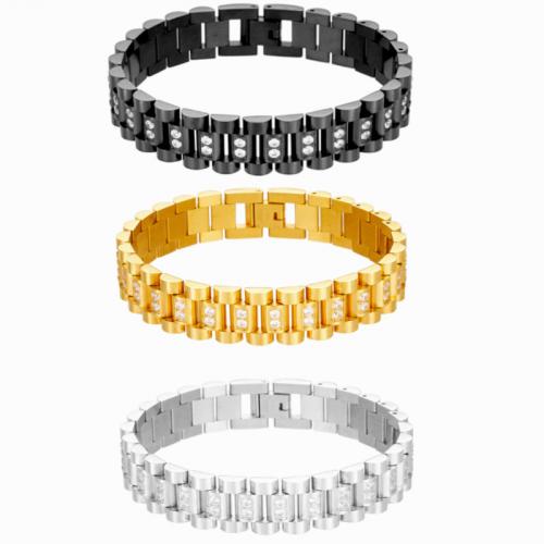 Stainless Steel Chain Bracelets, 316L Stainless Steel & for man & with rhinestone 16mm 