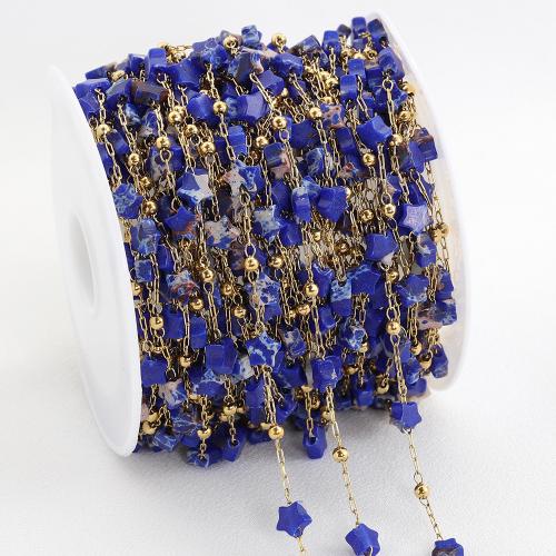 Stainless Steel Chain Jewelry, 304 Stainless Steel, with Natural Stone, Star, Vacuum Ion Plating, DIY, blue, Approx 