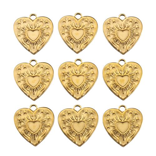 pendentifs de cœur en inox , Acier inoxydable 304, coeur, Placage ionique sous vide, DIY, doré, 17mm Environ 2mm Vendu par sac