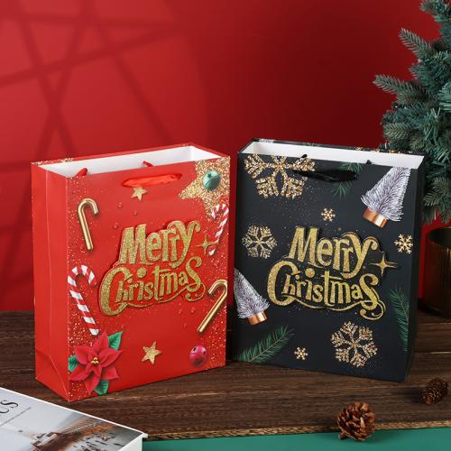 Weihnachtsgeschenkbeutel, Papier, mit Terylen Schnur, verschiedene Größen vorhanden & verschiedene Muster für Wahl, keine, 12PCs/Menge, verkauft von Menge