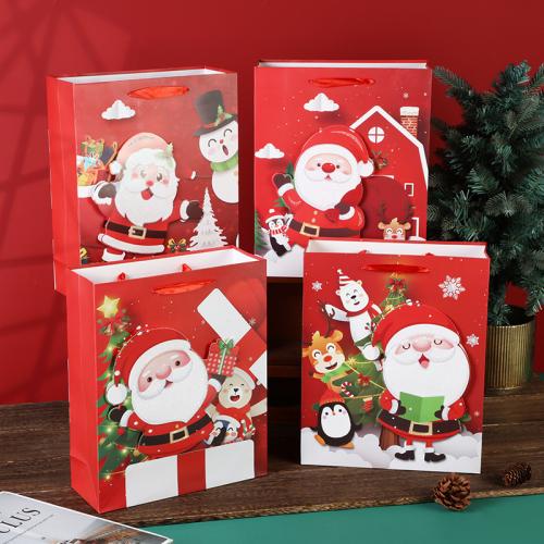 Bolso del regalo de la Navidad, Papel, con cordón poliéster, Diseño de Navidad & diverso tamaño para la opción, color mixto, 12PCs/Grupo, Vendido por Grupo[