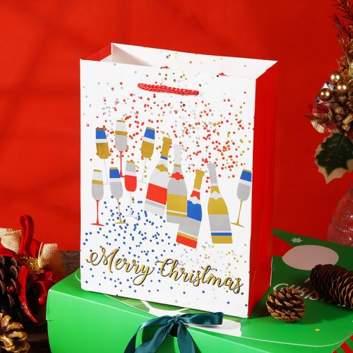Weihnachtsgeschenkbeutel, Papier, mit Terylen Schnur, Weihnachts-Design & verschiedene Größen vorhanden, gemischte Farben, 12PCs/Menge, verkauft von Menge