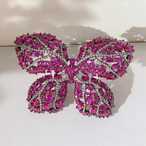 Cubic Zirconia Brooch, Brass, Butterfly, plated, fashion jewelry & micro pave cubic zirconia 