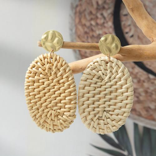 Rattan Earring, with Zinc Alloy, Oval, fashion jewelry 