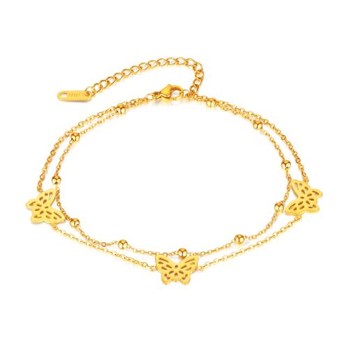 Stainless Steel Anklets Jewelry, 304 Stainless Steel, with 6cm extender chain, Double Layer & fashion jewelry & for woman, gold Approx 22 cm 