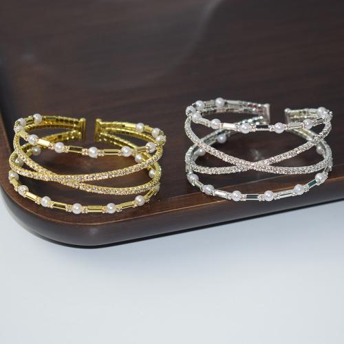 Bracelet manchette de zinc en alliage, alliage de zinc, avec perle de plastique, bijoux de mode & pour femme & avec strass, plus de couleurs à choisir 5.5cm 3cm, Vendu par PC