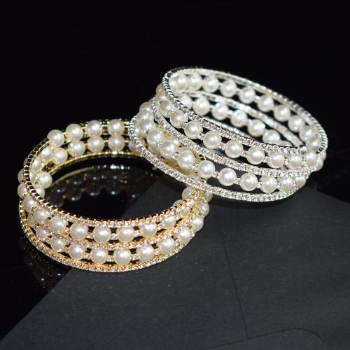 Rhinestone Zinc Alloy Bangle, with Plastic Pearl, fashion jewelry & for woman & with rhinestone 55mm [